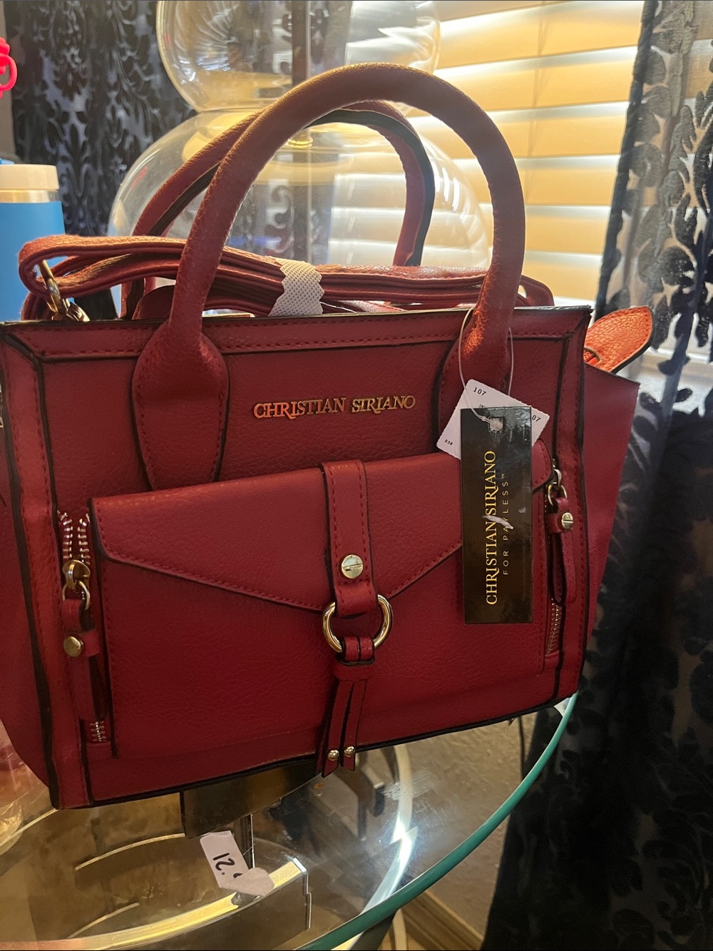 Christian Siriano Crimson Red Satchel with Front Pocket and Gold Hardware